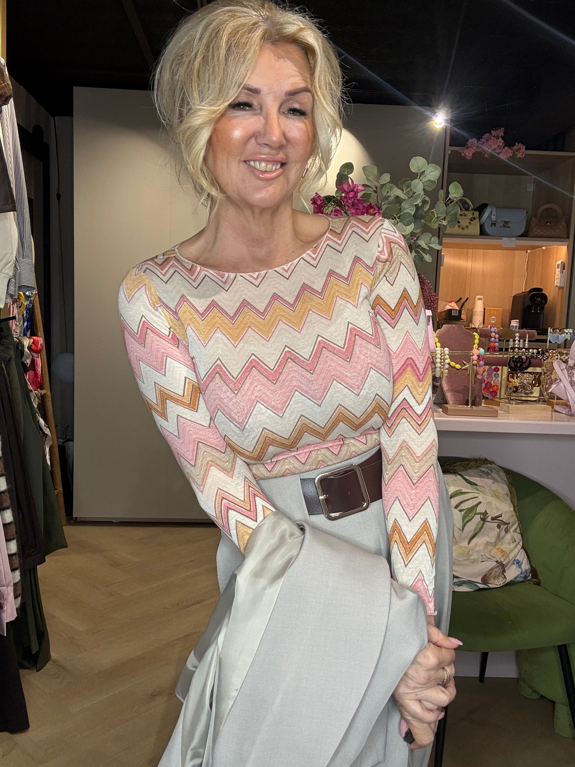 Zigzag Top Missoni Style Roze Oranje